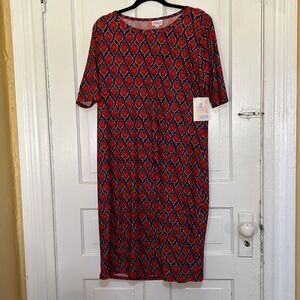 🆕 LuLaRoe Julia Dress Floral Blue base White Red Floral Sz XL